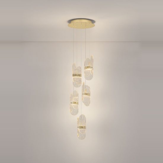 Lampadario per salone moderno a sospensione oro ottone led 34w 3000k dimmerabile