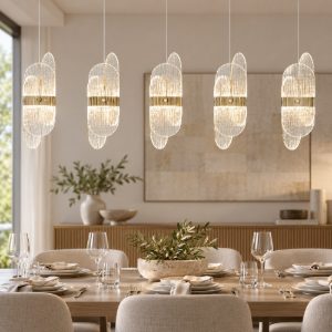 Lampadario per sala da pranzo moderna oro ottone a sospensione led 34w 3000k dimmerabile