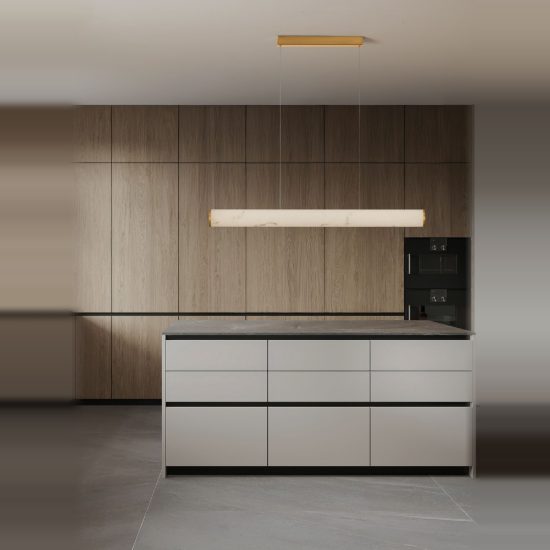 Lampadario effetto alabastro per isola cucina a sospensione lineare oro led 35w 3000k