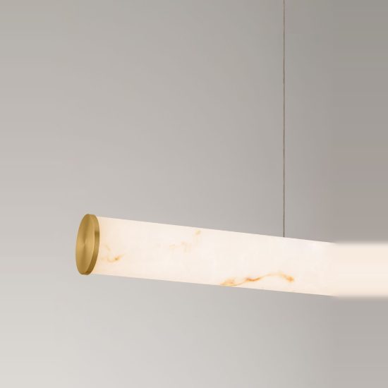 Lampadario effetto alabastro per isola cucina a sospensione lineare oro led 35w 3000k