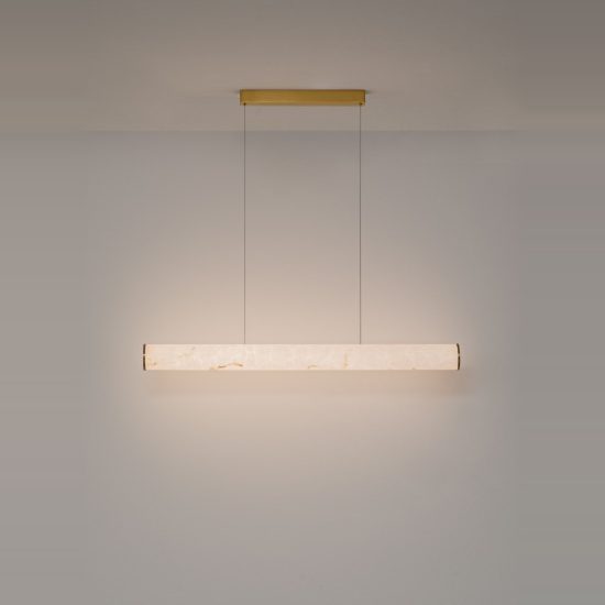 Lampadario effetto alabastro per isola cucina a sospensione lineare oro led 35w 3000k