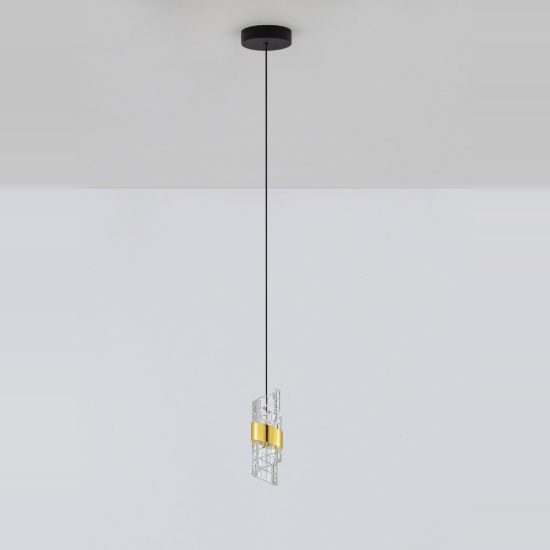 Lampada design elegante cilindrica oro platino e nero a sospensione led 8w 3000k