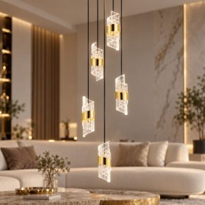 Lampadario per salotto moderno cilindrico oro nero a sospensione led 41w 3000k
