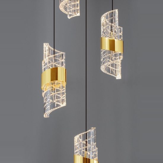 Lampadario per salotto moderno cilindrico oro nero a sospensione led 41w 3000k