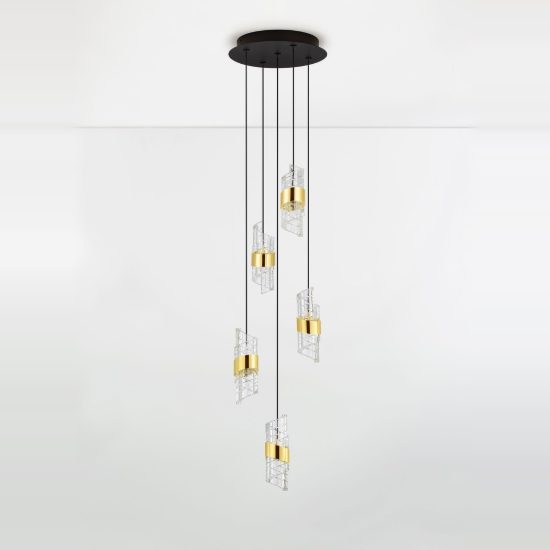 Lampadario per salotto moderno cilindrico oro nero a sospensione led 41w 3000k