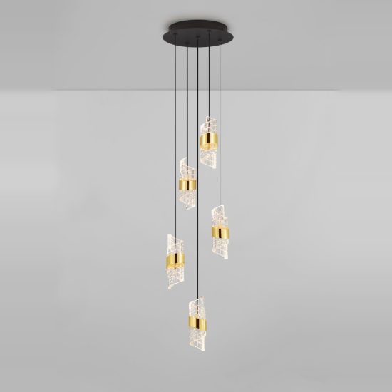 Lampadario per salotto moderno cilindrico oro nero a sospensione led 41w 3000k