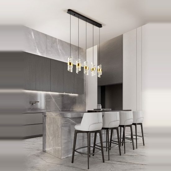 Lampadario per sala da pranzo moderno cilindrico oro nero a sospensione led 41w 3000k
