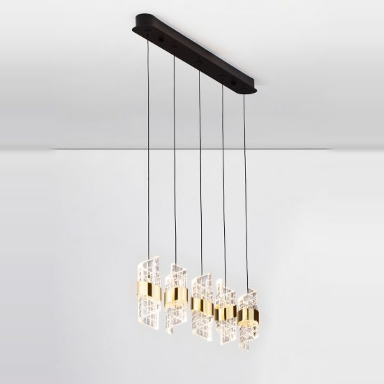 Lampadario per sala da pranzo moderno cilindrico oro nero a sospensione led 41w 3000k