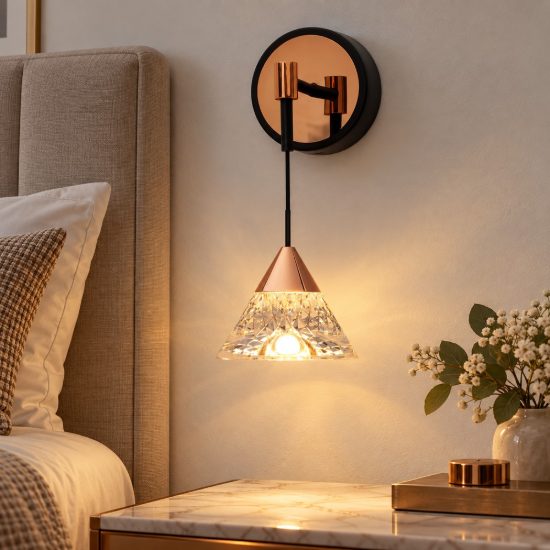 Applique per camera da letto moderna elegante oro rosa nero led 7w 3000k