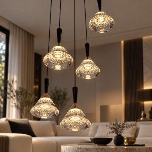Lampadario per camera da letto moderno a sospensione oro rosa nero vetro led 30w 3000k dimmerabile