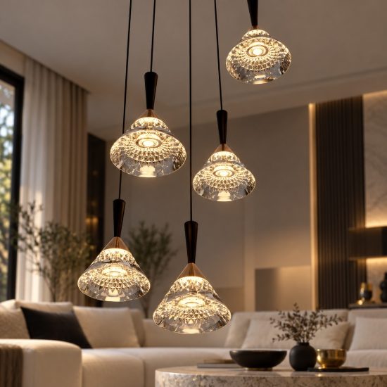 Lampadario per camera da letto moderno a sospensione oro rosa nero vetro led 30w 3000k dimmerabile