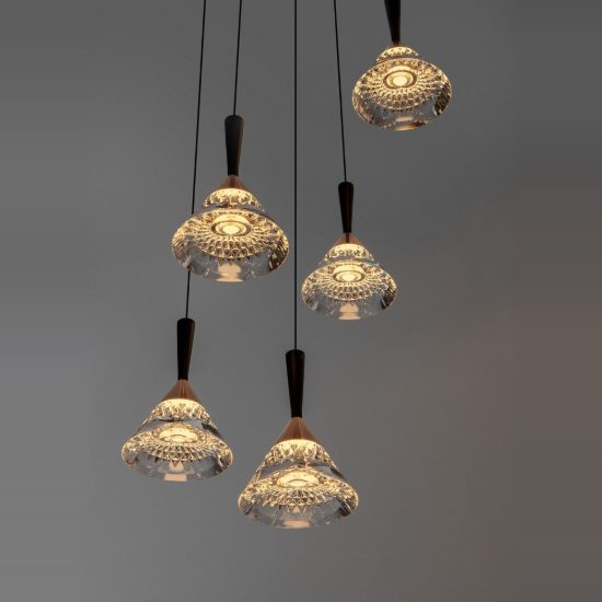 Lampadario per camera da letto moderno a sospensione oro rosa nero vetro led 30w 3000k dimmerabile