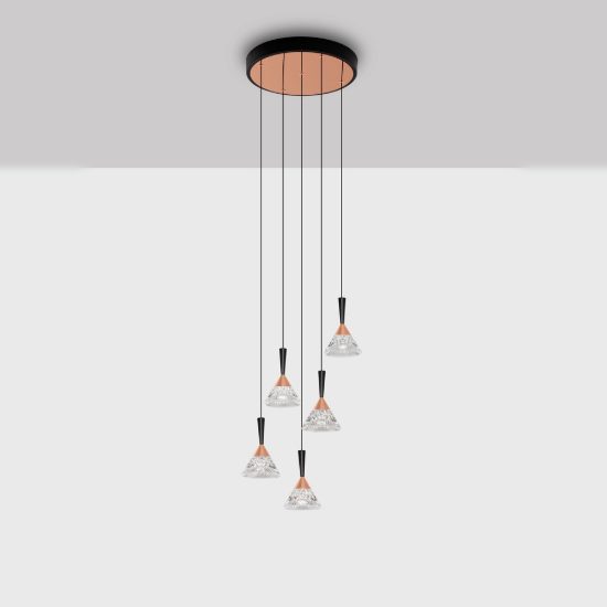 Lampadario per camera da letto moderno a sospensione oro rosa nero vetro led 30w 3000k dimmerabile
