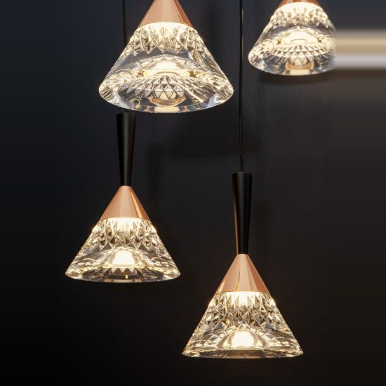 Lampadario per camera da letto moderno a sospensione oro rosa nero vetro led 30w 3000k dimmerabile
