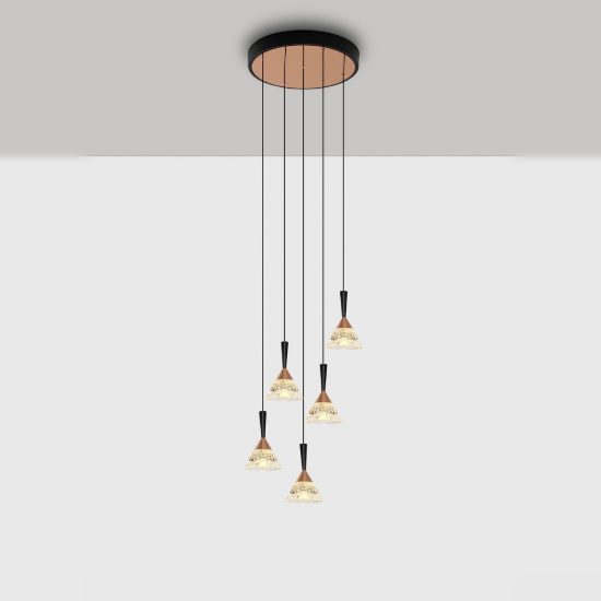 Lampadario per camera da letto moderno a sospensione oro rosa nero vetro led 30w 3000k dimmerabile