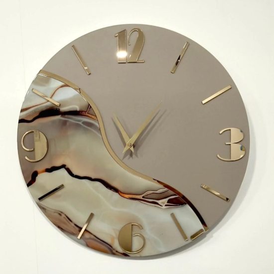 Orologio rotondo da parete moderno effetto marmo beige dettagli oro 70cm fp