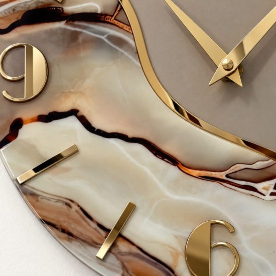 Orologio rotondo da parete moderno effetto marmo beige dettagli oro 70cm fp