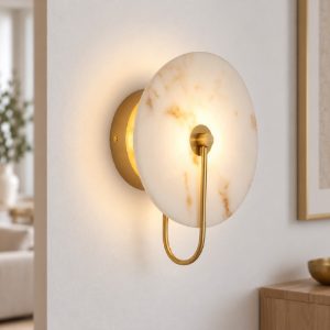 Applique led 6w 3000k da parete per salotto oro ottone effetto alabastro