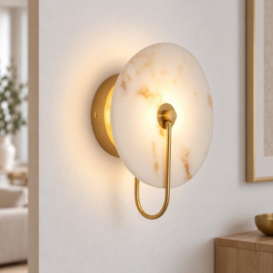 Applique led 6w 3000k da parete per salotto oro ottone effetto alabastro