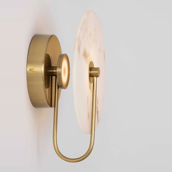 Applique led 6w 3000k da parete per salotto oro ottone effetto alabastro