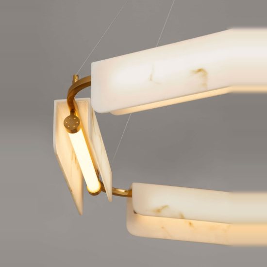 Lampadario effetto alabasto a sospensione led 34w 3000k oro ottone per salone