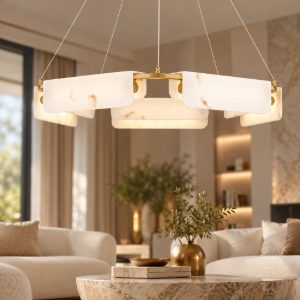 Lampadario led 45w 3000k dimmerabile moderno a sospensione oro ottone