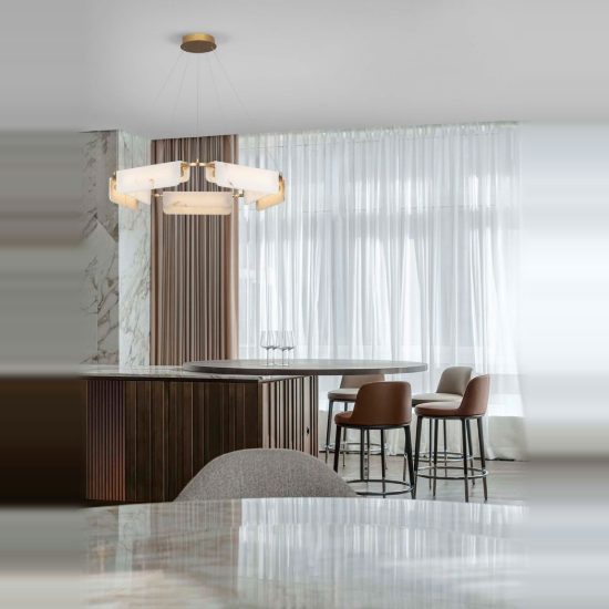 Lampadario led 45w 3000k dimmerabile moderno a sospensione oro ottone