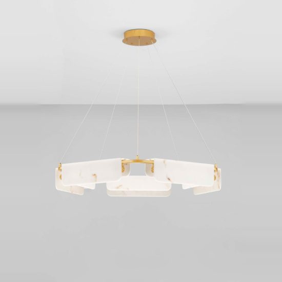 Lampadario led 45w 3000k dimmerabile moderno a sospensione oro ottone