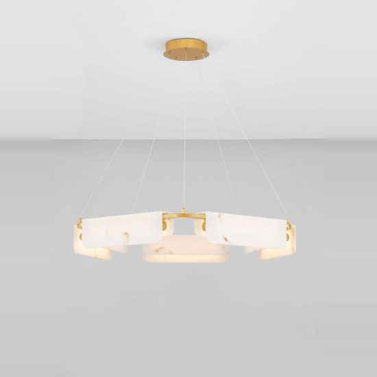 Lampadario led 45w 3000k dimmerabile moderno a sospensione oro ottone