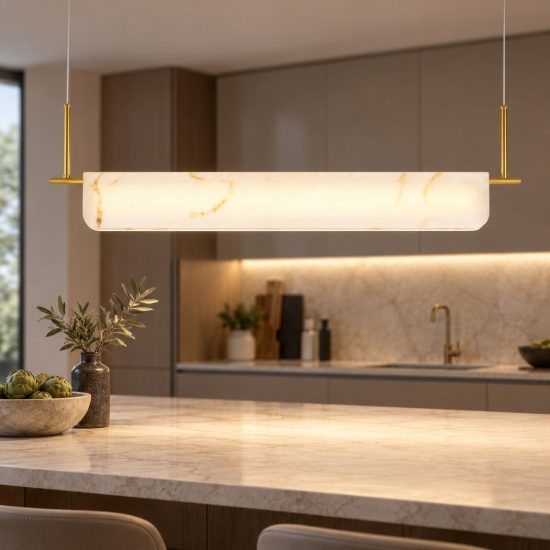 Lampadario a sospensione oro ottone led 35w 3000k effetto alabastro per sala da pranzo