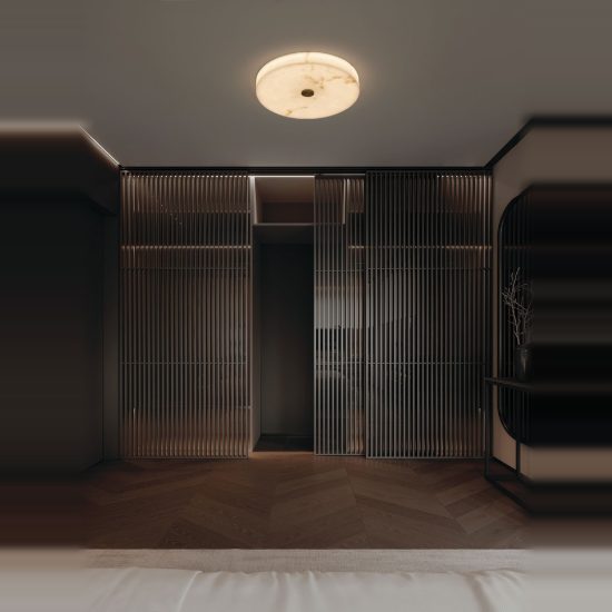 Plafoniera per cucina  disco oro ottone led 28w 3000k effetto alabastro