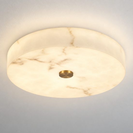 Plafoniera led 36w 3000k per camera da letto disco oro ottone effetto alabastro