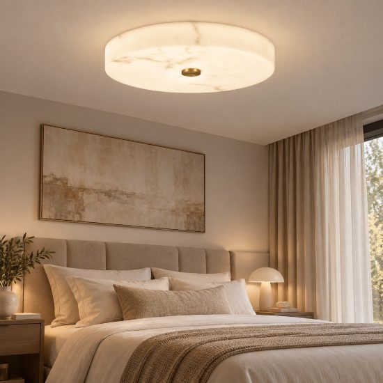 Plafoniera led 36w 3000k per camera da letto disco oro ottone effetto alabastro