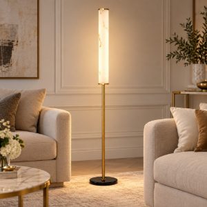 Piantana effetto alabastro cilindro elegante oro ottone led 20w 3000k