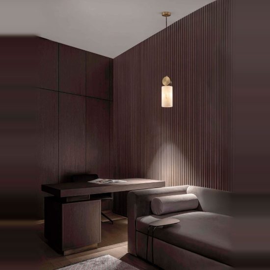 Lampada cilindro effetto alabastro a sospensione oro ottone vetro