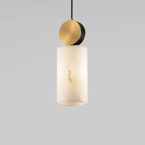 Lampada cilindro effetto alabastro a sospensione oro ottone vetro