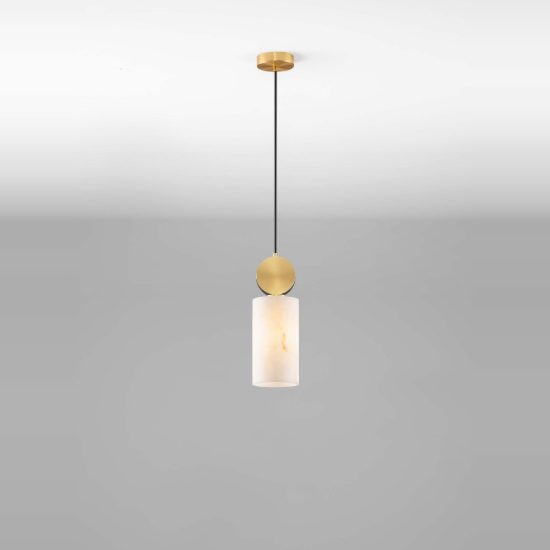 Lampada cilindro effetto alabastro a sospensione oro ottone vetro