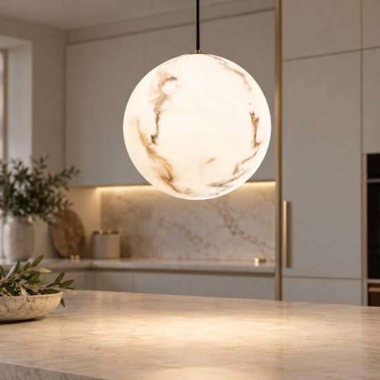 Lampada a sospensione per cucina moderna sferica oro ottone