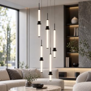Lampadario pendenti a sospensione per soggiorno design moderno nero led 32w 3000k