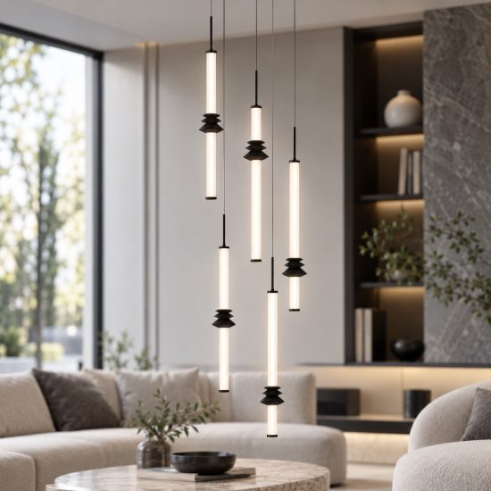 Lampadario pendenti a sospensione per soggiorno design moderno nero led 32w 3000k