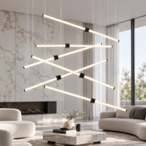 Lampadario led 79w 3000k design moderno a sospensione per soggiorno nero