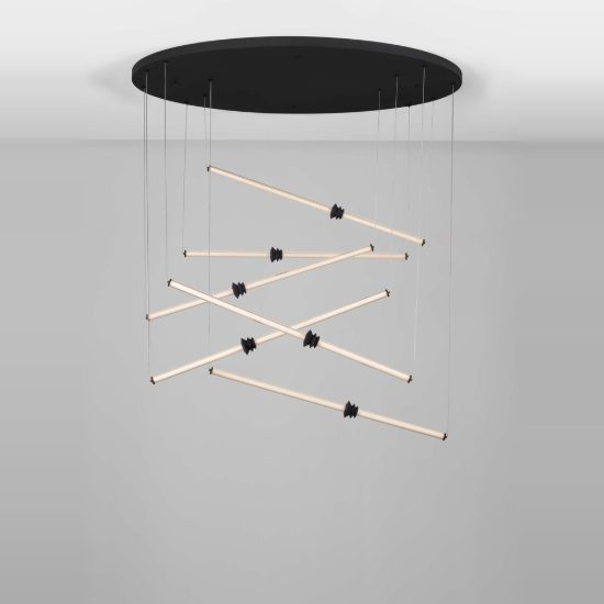Lampadario led 79w 3000k design moderno a sospensione per soggiorno nero