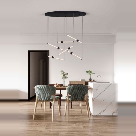 Lampadario a sospensione per camera da letto design moderno nero led 36w 3000k