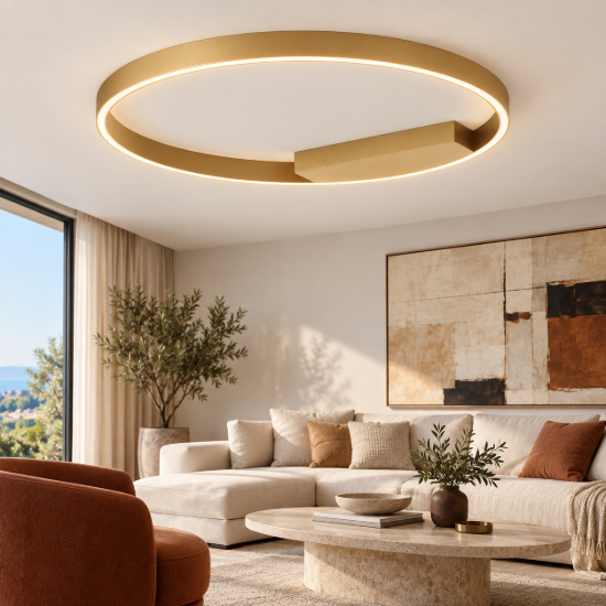 Maytoni rim plafoniera led 35w dimmerabile per soggiorno moderno ottone