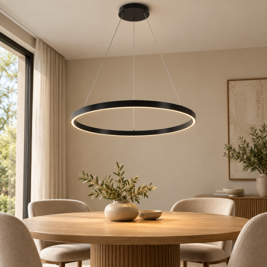 Lampadario moderno anello nero led 3000k 4000k dimmerabile maytoni rim