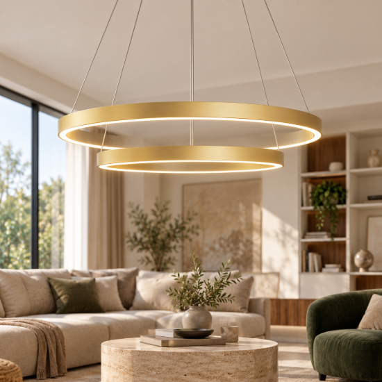 Lampadario a sospensione led cct 2600k 3500k doppio anello ottone rim maytoni