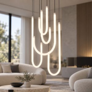 Lampadario nero led 55w 3000k dimmerabile moderno a sospensione vetro per soggiorno
