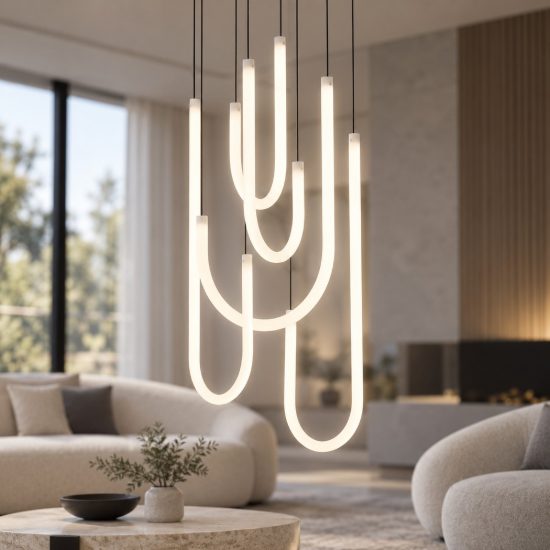 Lampadario nero led 55w 3000k dimmerabile moderno a sospensione vetro per soggiorno