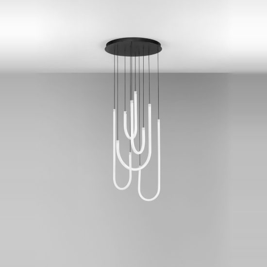 Lampadario nero led 55w 3000k dimmerabile moderno a sospensione vetro per soggiorno