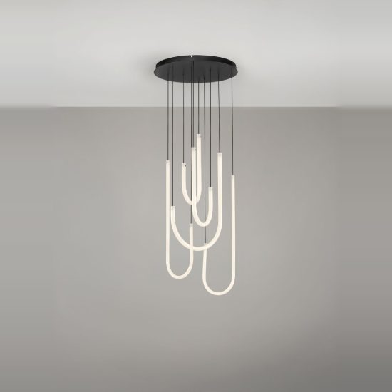 Lampadario nero led 55w 3000k dimmerabile moderno a sospensione vetro per soggiorno